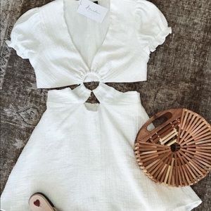 Shop Starlowe white cut out mini dress